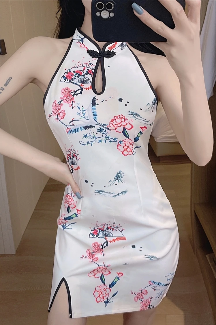 

COIGARSAM Sexy Women dress New Cheongsam Vintage Dresses 62031