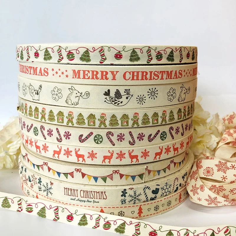 100 ярдов напечатанные хлопковые ленты Merry Christmas 15 мм DIY швейная подарочная упаковка хлопчатобумажная лента Новогодняя лента