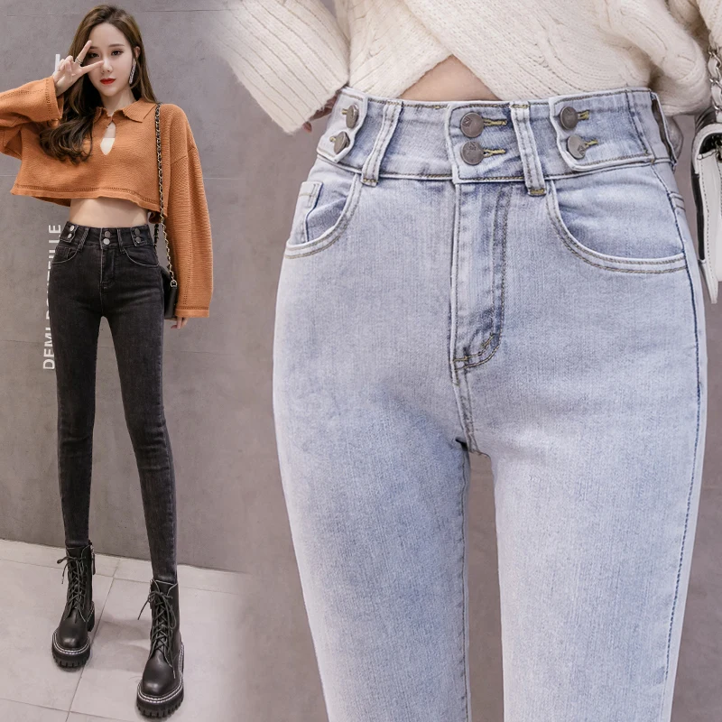 Женские джинсы с высокой талией облегающие леггинсы в Корейском стиле Новинка