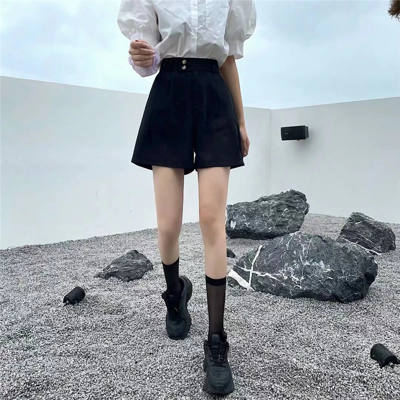 

YTX1945 Summer new two-button high waist drape casual wide-leg shorts women
