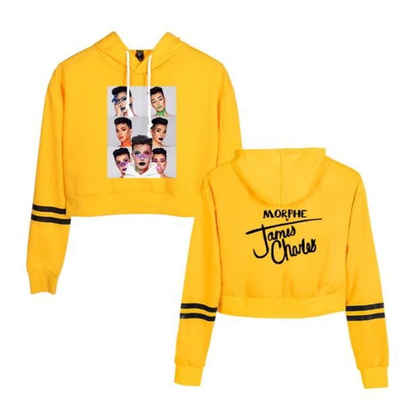 

Женский укороченный топ с капюшоном, Укороченный свитшот с длинным рукавом в стиле Харадзюку с принтом сестер Джеймс Шарля мерча