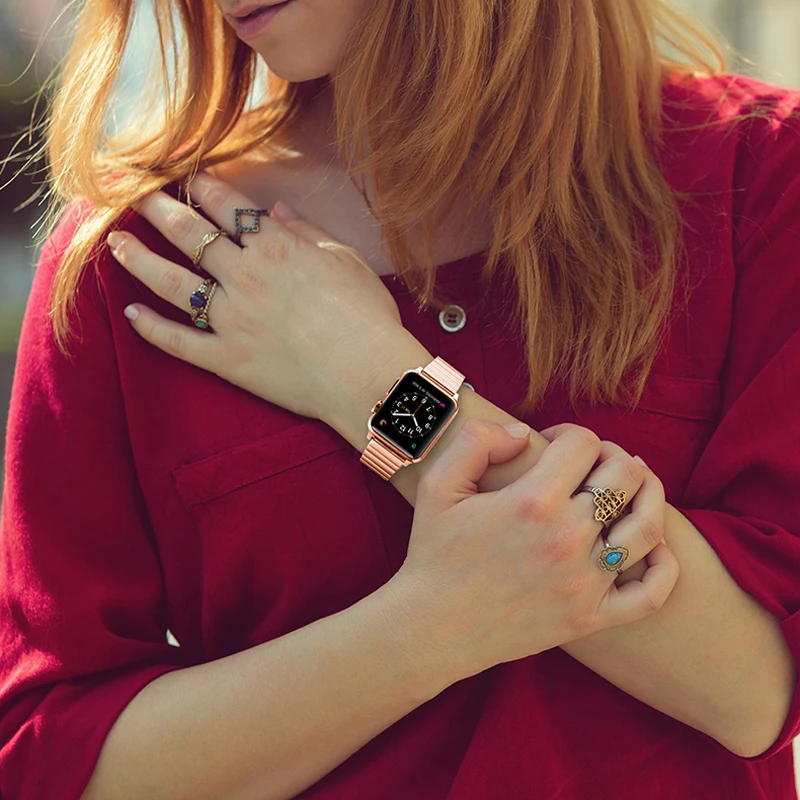 Ремешок из нержавеющей стали для Apple Watch band 44/40 мм металлический браслет с