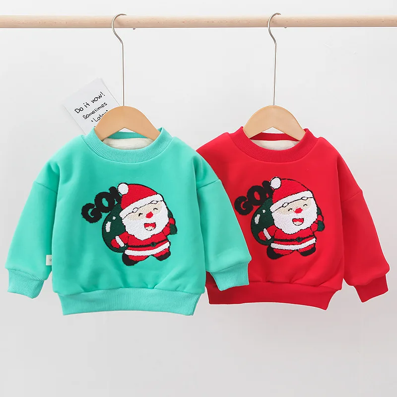 

Свитшот с Санта Клаусом для мальчиков и девочек, флисовая утепленная теплая хлопковая смесь, детская Рождественская верхняя одежда, детска...