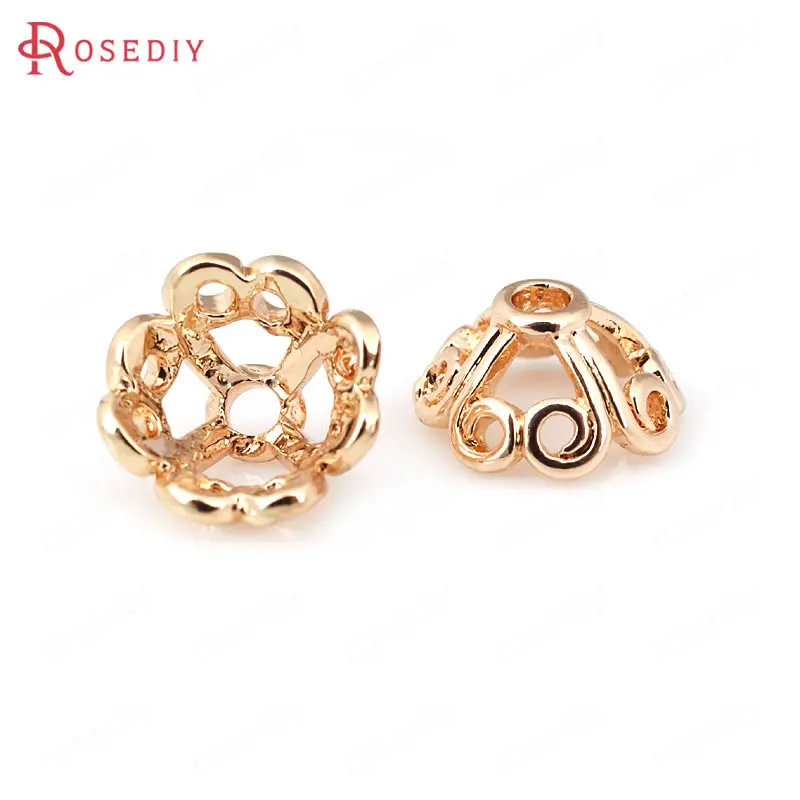 Латунные шапочки для бусин с цветами 9 5 мм 24 к цвета шампанского|Ювелирная