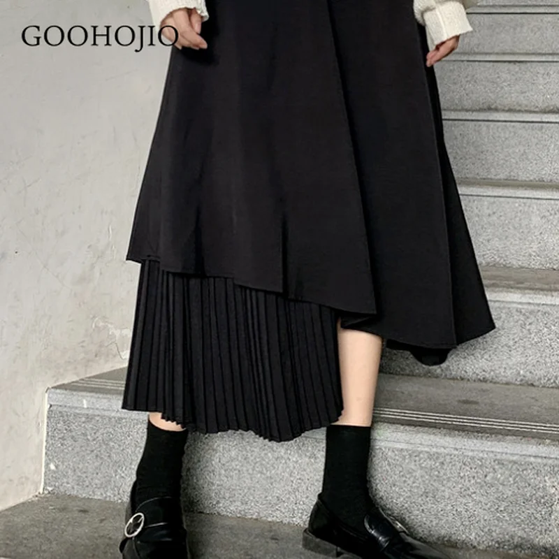

GOOHOJIO 2021 New Spring and Autumn Irregular Black Skirt Women Fashionable High Waist Women Skirt Temperament Skirts for Women