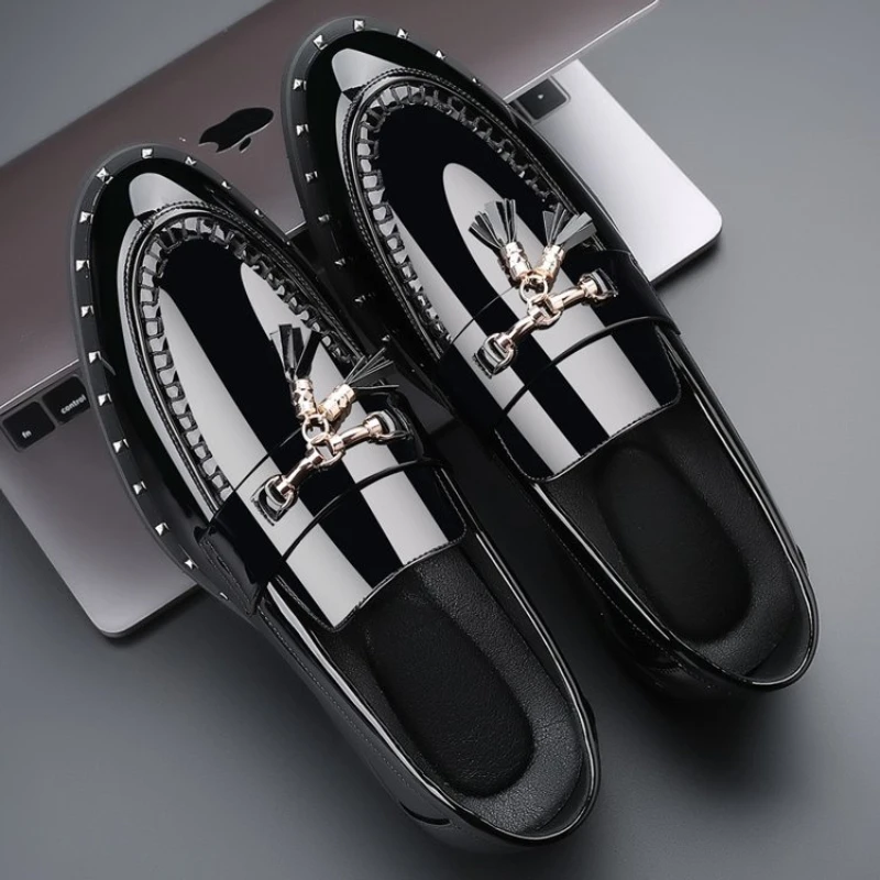 

New Men's Shoes Fashion Casual Banquet Daily All-match Solid Color PU Metal Tassel Round Toe Low-heel Comfortable Loafers 3KC339