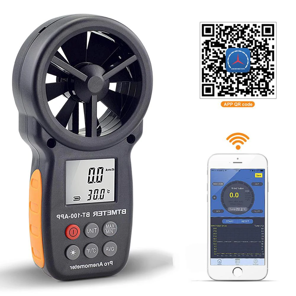 Anemómetro de prueba Digital con aplicación móvil Bluetooth inalámbrico Veleta medidor de anemómetro que mide el frío del viento, velocidad, temperatura, etc