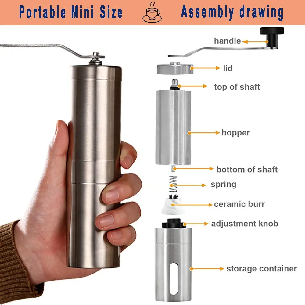 Серебряная кофемолка WALFOS мини ручная из нержавеющей стали ручной работы