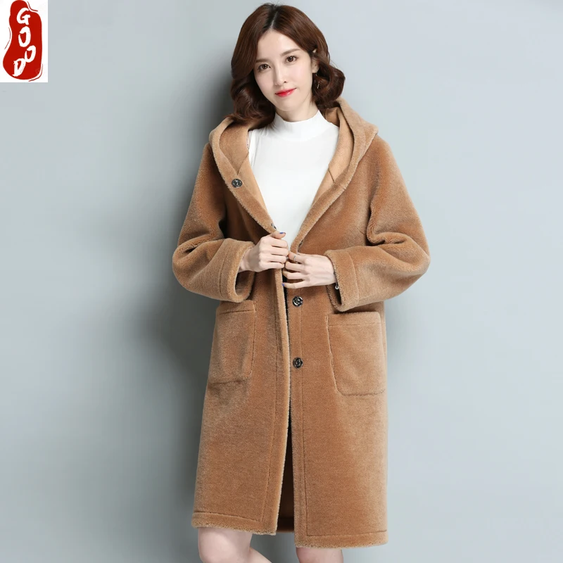

Sheep Shearing Overcoat Women 2021 Real Fur Coat Female Jacket Long Winter Warm Lamb Fur Coats Casaco Feminino LPL1353