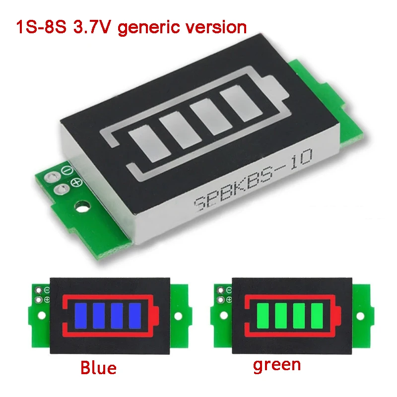

1S-8S 3.7V Lithium Battery Capacity Indicator Module 4.2V Blue/GREEN Display Electric Vehicle Battery Power Tester Li-ion