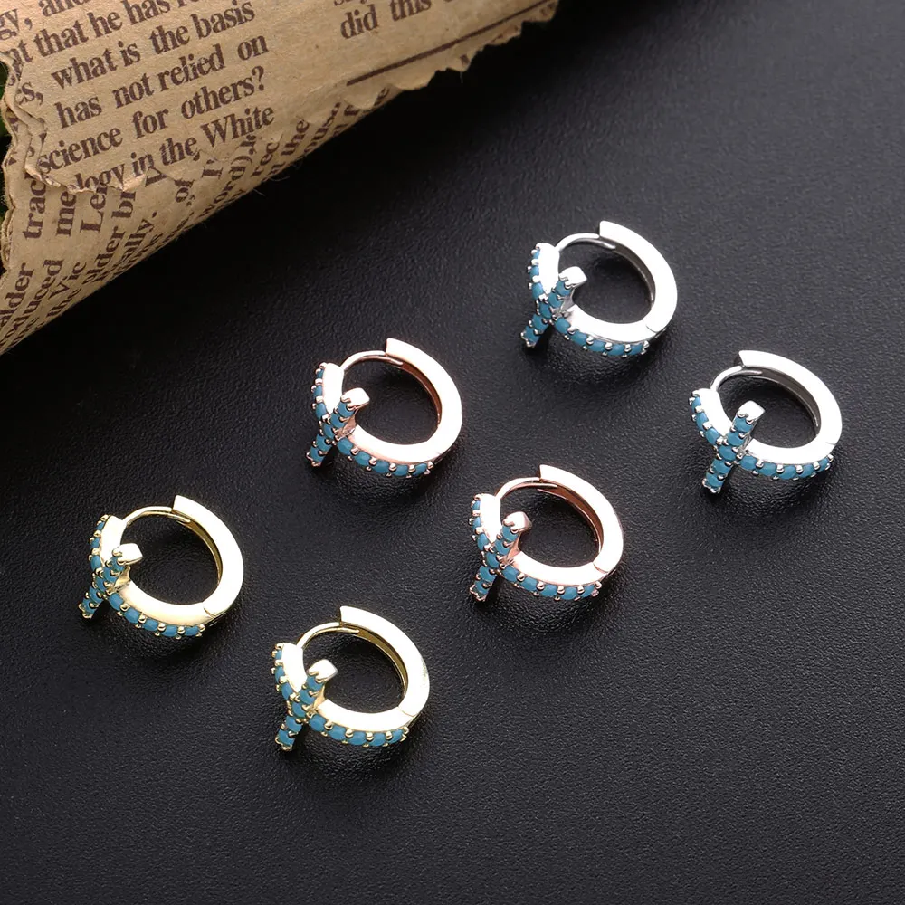 

SHADOWHUNTERS Real 925 Sterling Silver Vintage Turquoise Earrings Blue Stone Hoop Earrings Female 2020 Piercing For Unique Gift