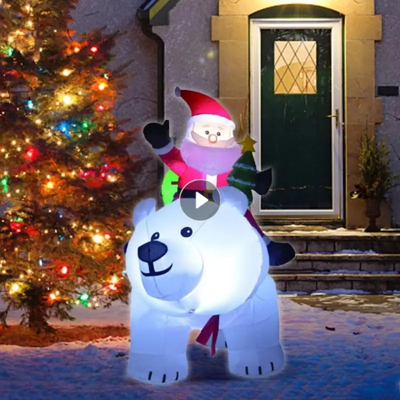 

1,7 м, надувная кукла Санта-Клауса, светящиеся рождественские украшения, вращающаяся голова, кукла белого медведя, Рождественская садовая ра...