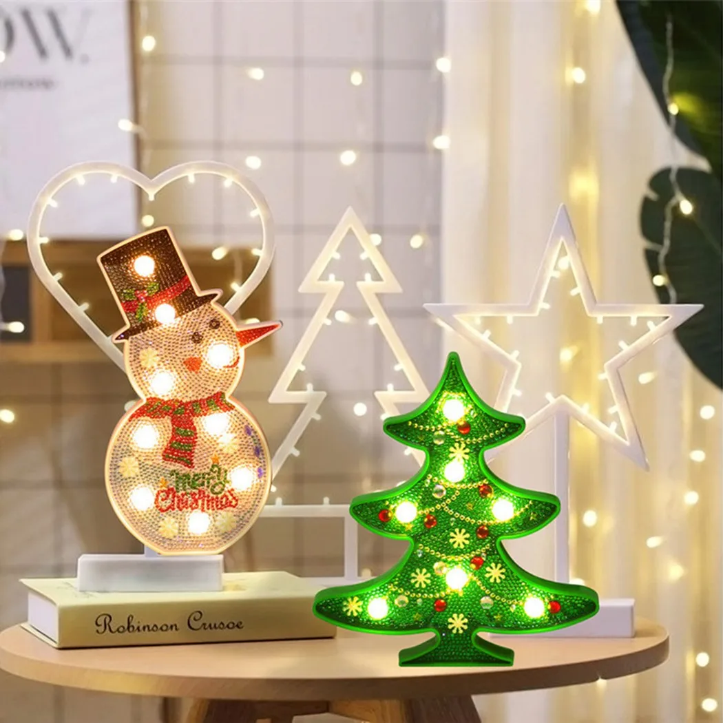 

Diamond Painting LED Light 5D Snowman Christmas Tree Decoration Night Light Hand Embroidery Kits Christmas Gift Decoration