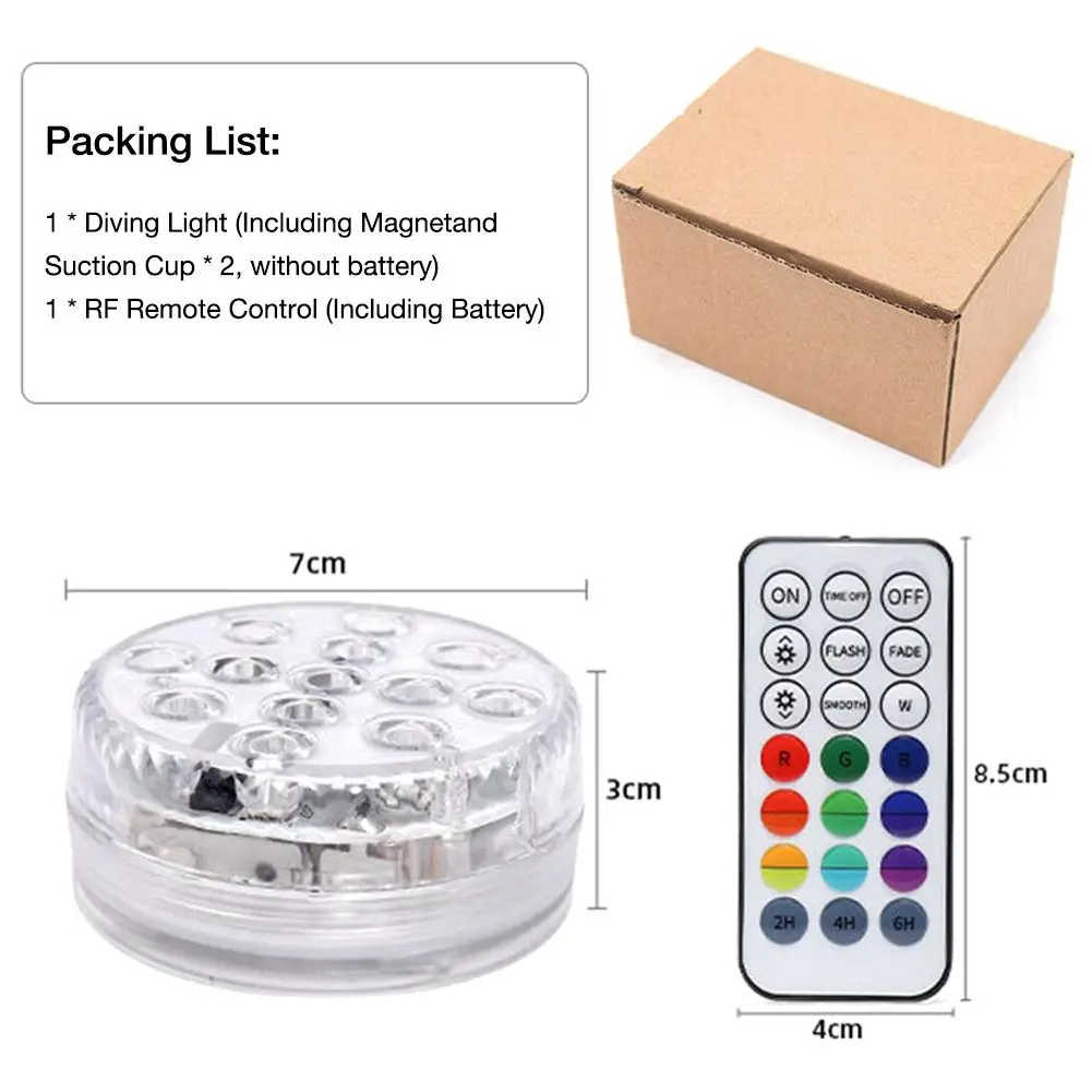 

Underwater Light IP68 Waterproof LED Submersible Swimming Pool Lamp With RF Remote For Fish Tanks Fountains Aquariums