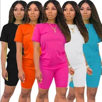 Wholesale Women Sets Outfits 16 Colors Plus Size Snack Shorts Cotton Biker Shorts 2 Piece Set Women Clothing Woman Plus Size