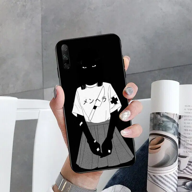 

HPCHCJHM Girl Vinne Art Soft Silicone Black Phone Case for Huawei Honor 30 20 10 9 8 8x 8c v30 Lite view pro