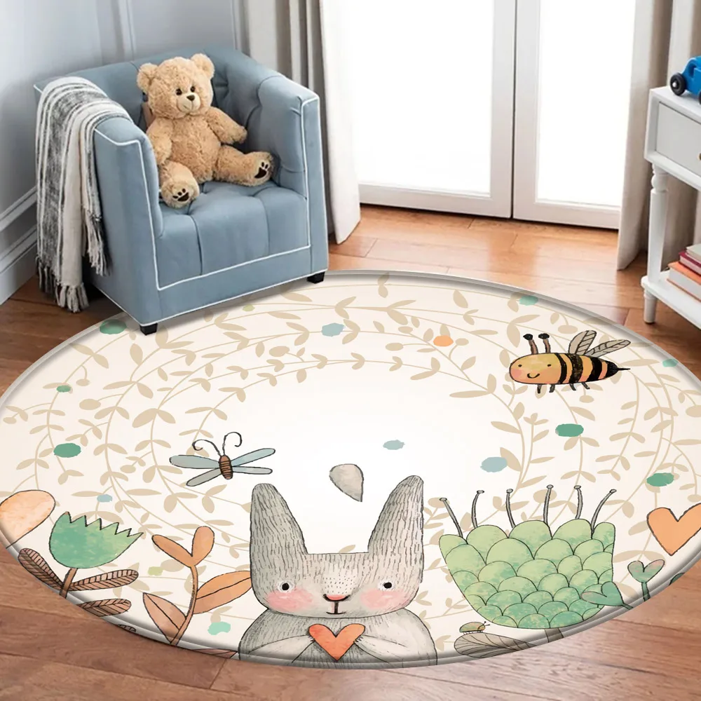 Детский игровой коврик круглый детский простота рисунок животных кролик пчела