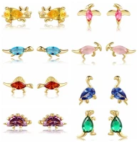 925 sterling silver mini dinosaur series stud earrings for women lovely colored crystal earrings fashion females jewelry gift