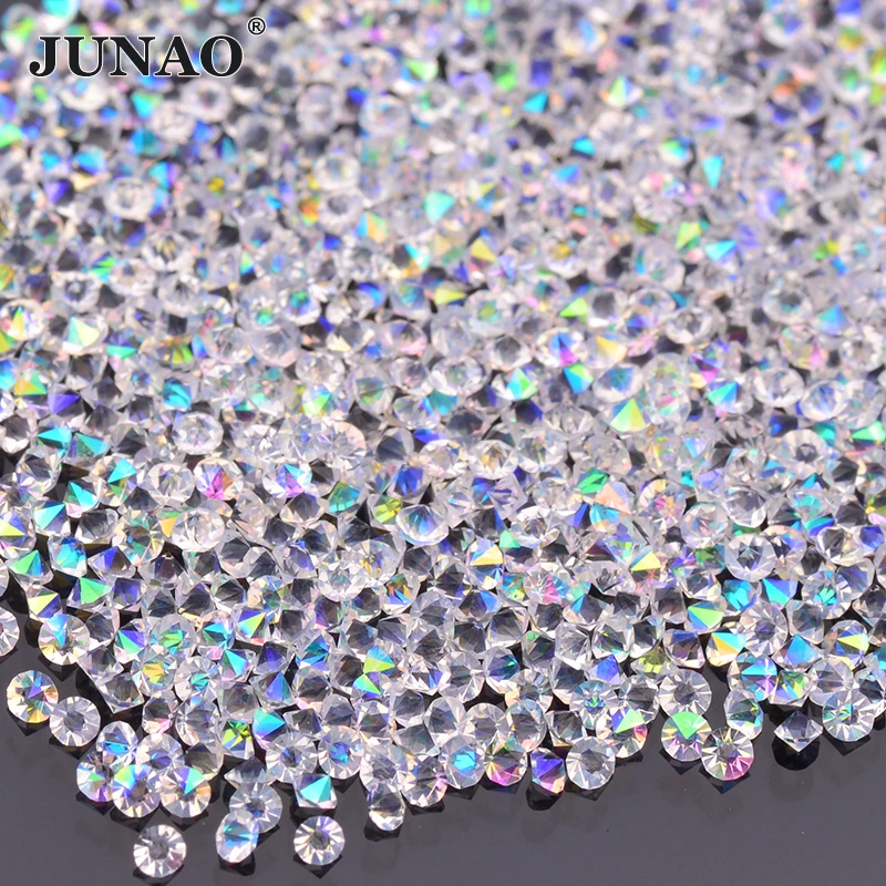 

JUNAO 1.2mm Transparent AB Mini Glass Nail Rhinestones Shiny Micro Strass Glitter Crystal Stone Pixie Diamonds For Decoration