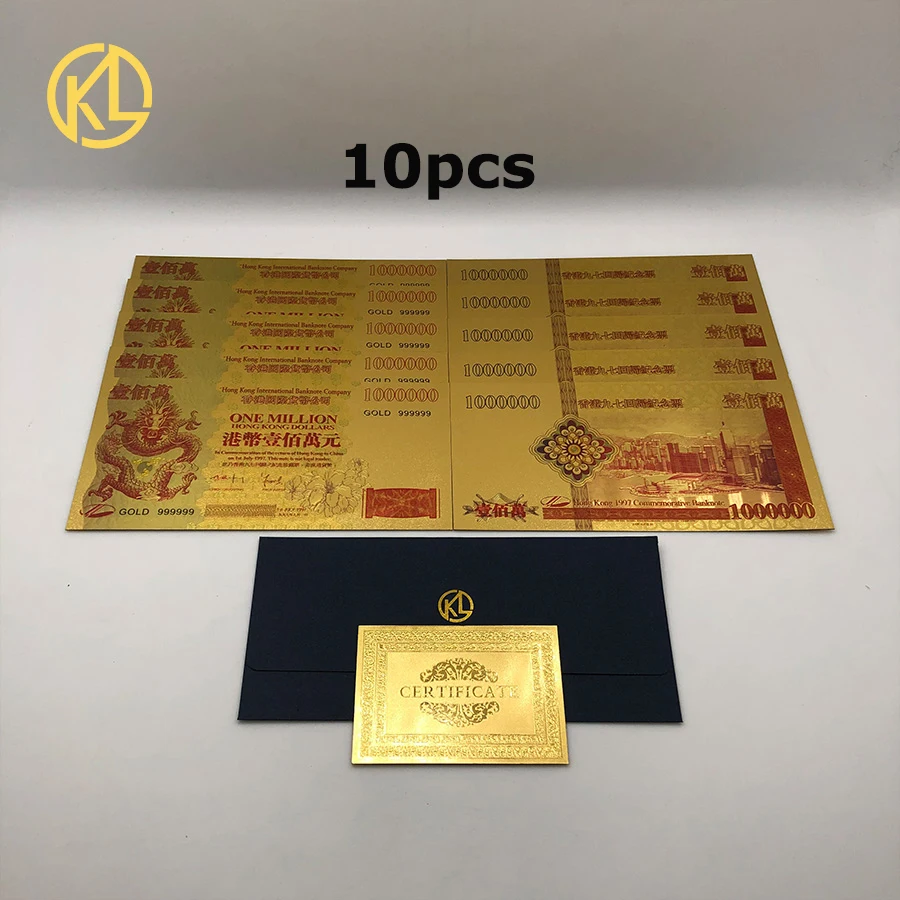 10 шт./лот Позолоченные банкноты дракона 1 миллион долларов Гонконга с