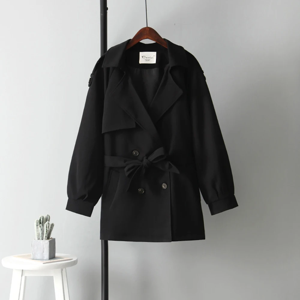 

YUANYUANJYCO Autumn Spring Women Long Office Lady Woven Trench FY3 Elegant Belt Epaulet Double Breasted Turn-Down Slim Coat