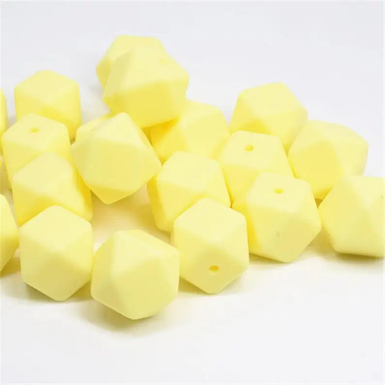 Шестигранные бусины кремово-желтого цвета 17 мм 100% из пищевого силикона для