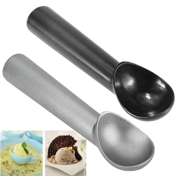 

1 PCS Silver Gray Black Kitchen Deluxe Metal Non-Stick Anti-Freeze Dessert Ice Cream Scoop Spoon 18cm long Hand Washable Scoop