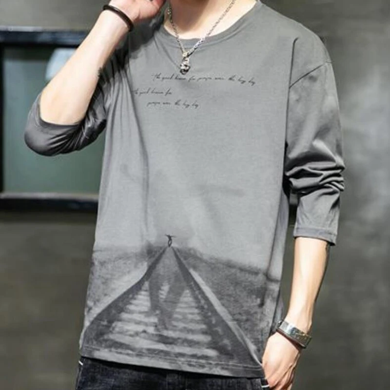 Bridgewater на лето-осень тонкая мужская футболка с длинным рукавом и круглым вырезом