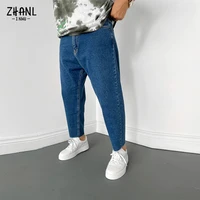 2021 new simple design loose men jeans male trousers korean fashion streetwear blue baggy jeans high quality casual denim pants