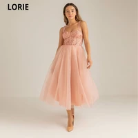 lorie luxury beaded tulle short prom dresses a line straps tea length evening party gowns custom made girls homecoming dresses