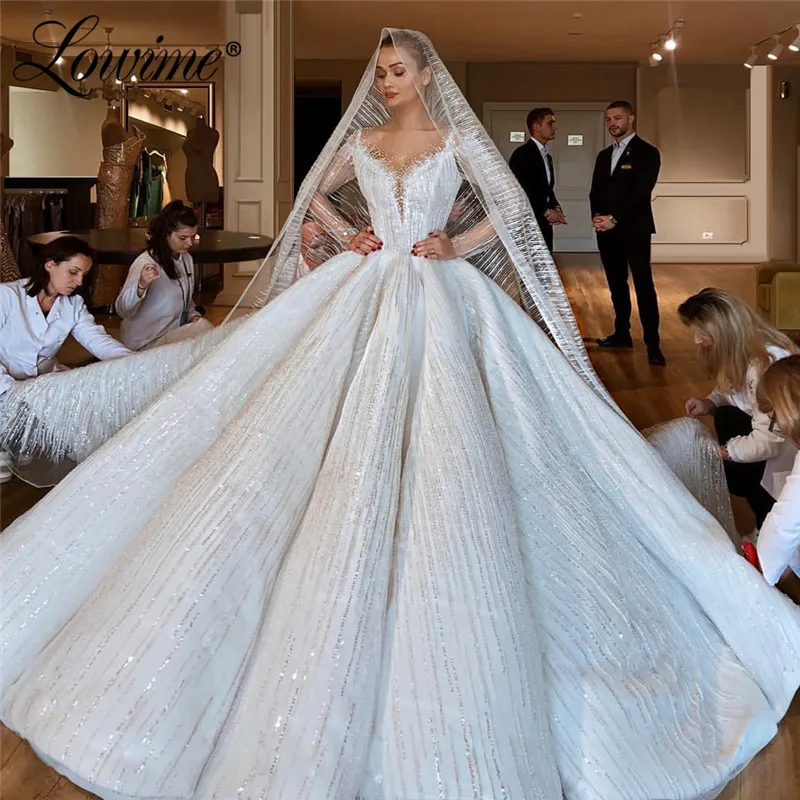 Роскошные арабские мусульманские свадебные платья 2020 кутюр длинные рукава