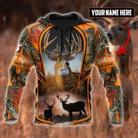 customize name deer hunting 3d printed fashion mens autumn hoodie sweatshirt unisex streetwear casual zip jacket pullover kj553