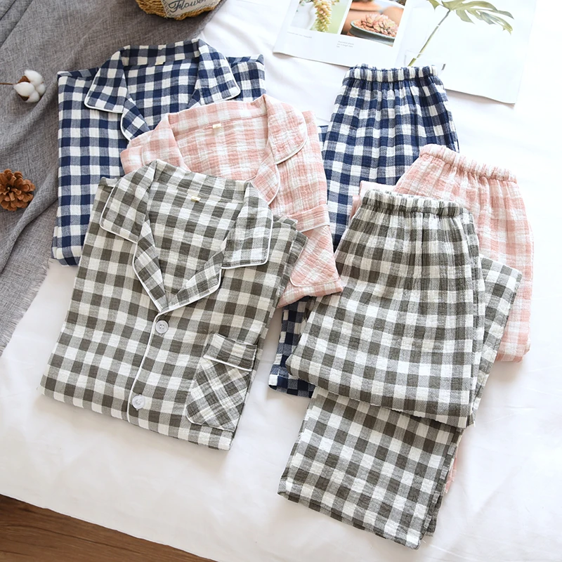 Японская новейшая Классическая клетчатая Пижама для пар из чистого хлопка и льна