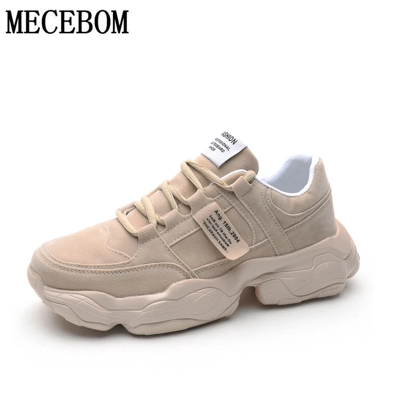 Men's Chunky Sneakers Fashion Thick Bottom Patchwork Upper Dad Shoes Solid Color Lace-up Outdoor Leisure Non-slip Men Shoes