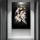 Современные животные искусство голова льва с короной картины на холсте плакаты и принты настенные картины для декора гостиной (без рамки)
