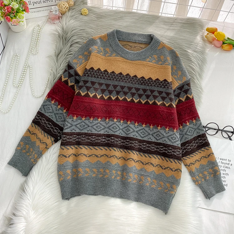 

Autumn winter day series sweater women 2020 new forest wear loose lazy wind cocoon Pullover long sleeve Knitted Top