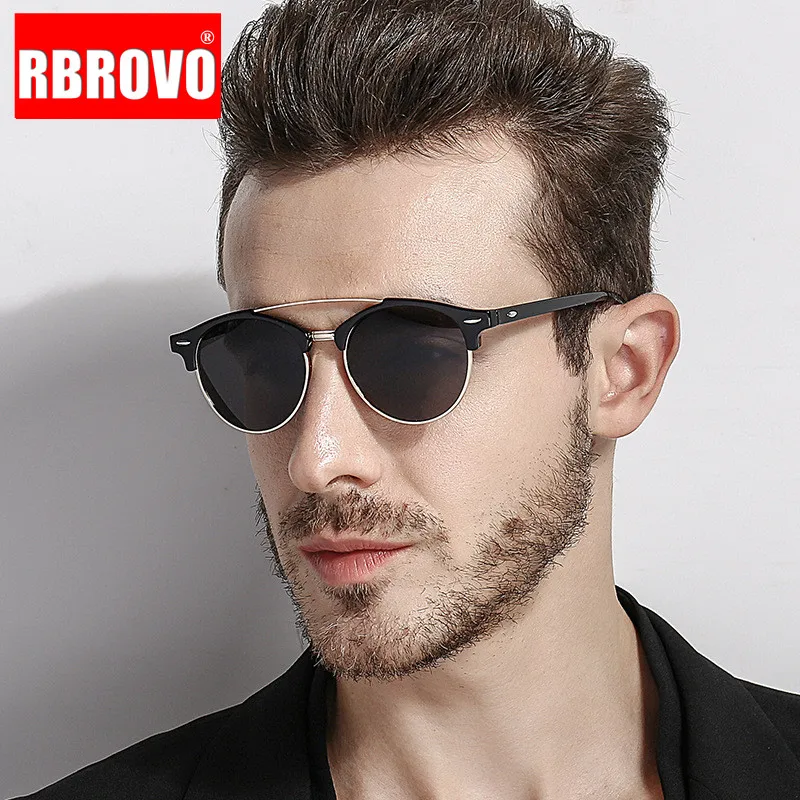 Солнечные очки RBROVO в полуоправе UV400 Мужские поляризационные роскошные круглые с