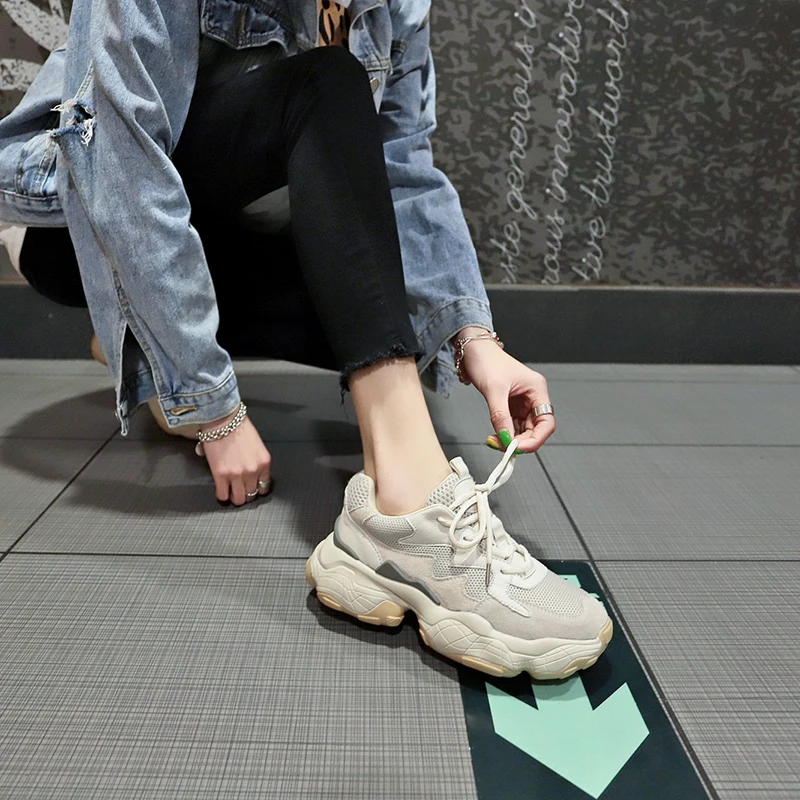 Women Shoes Spring Thick Bottom Fashion Dropshipping Breathable Muffin Bottom Solid color Sewing Sneakers Women k368