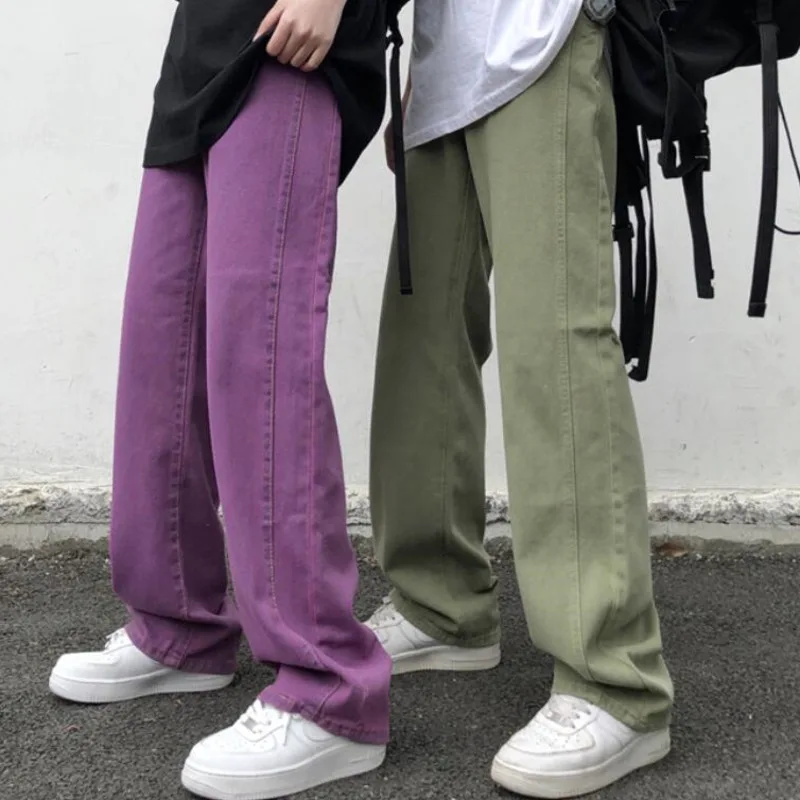 

Solid Color Cargo Jeans Men Korean Casual Jeans Men's Fashion Loose Straight-leg Jeans Men's Streetwear Retro Denim Trousers Men