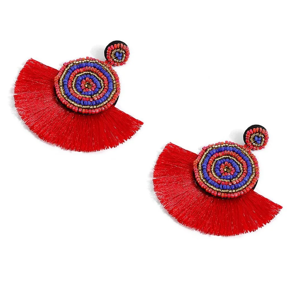 Богемные новые веерообразные серьги с кисточками модные геометрические ручной