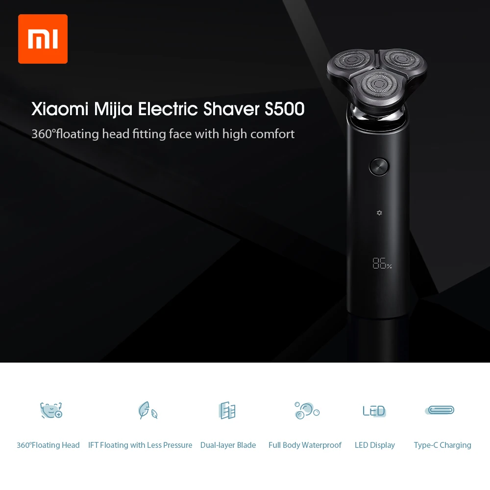 Xiaomi Mijia электробритва S500 Водонепроницаемая Мужская бритва триммер для бороды 3 головки гибкий сухой влажный моющийся основной-суб двойное лезвие Удобная Чистка