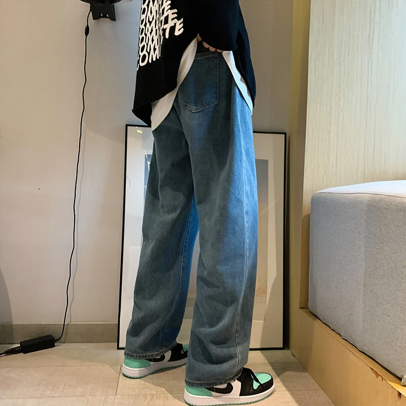 Blue/Black Baggy Jeans Men Fashion Casual Drawstring Wide-leg Jeans Men Streetwear Loose Hip-hop Straight Denim Pants Mens M-2XL
