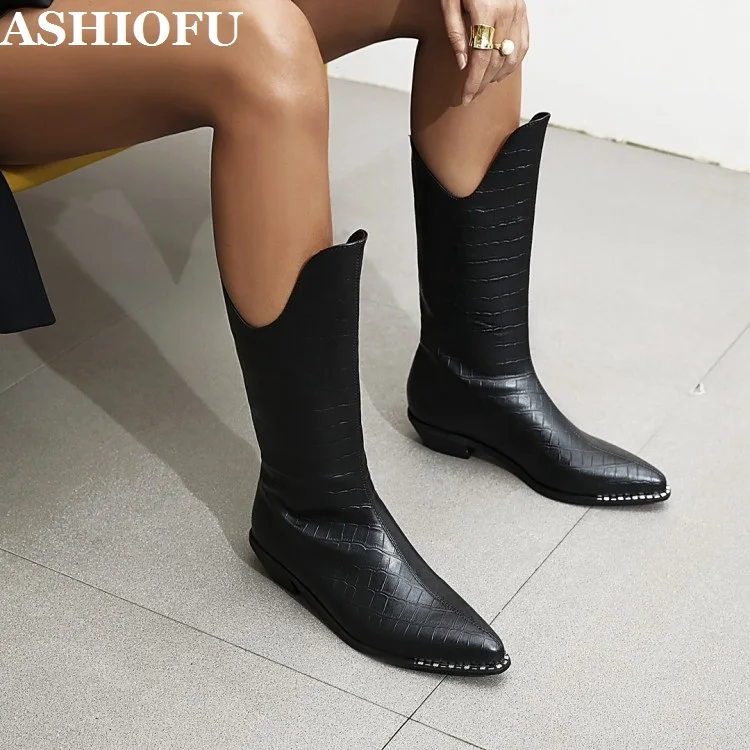 

ASHIOFU New Arrival 2021 Winter Boots Ladies Plus Size Martin Boots Retro Party Blocked Heel Three Colors Fashion Boots Shoes