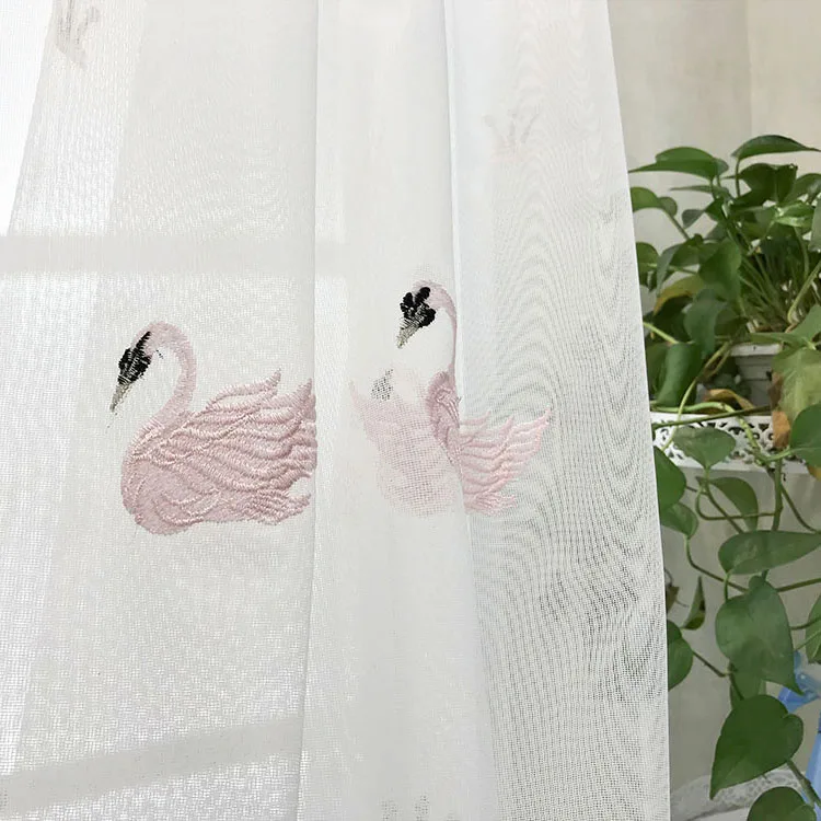 Отделка Тюль отвесная вуаль шторы для гостиной окно экран Лебедь вышивка розовый