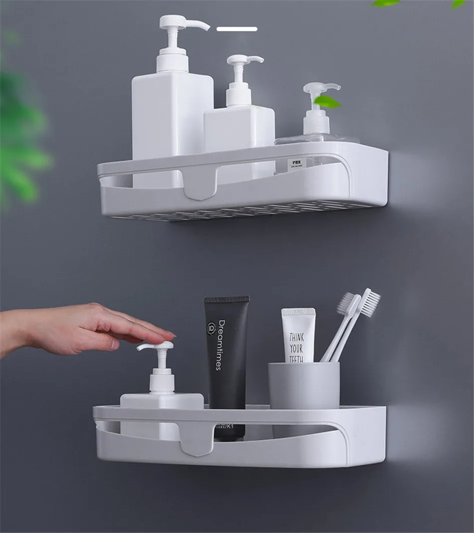 BAISPO Bathroom Seamless Corner Frame Free Punching Plastic Storage Rack Kitchen Bathroom Universal Storage Box Quickly Drain