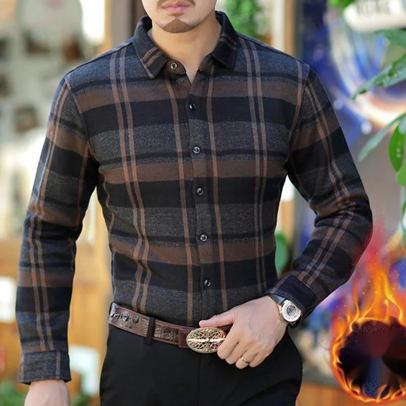 

Мужская бархатная рубашка в клетку, с длинным рукавом