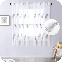 modern feather embroidered sheer curtain for window short curtain voile tulle for kitchen bedroom living room drape half window