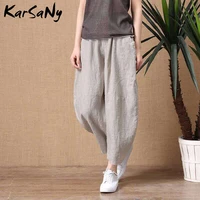 karsany cotton linen pants women high waisted casual capri trousers thin elastic waist wide leg pants for women summer 2021