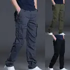 Однотонные брюки-карго с несколькими карманами, дышащие брюки с эластичным поясом для кемпинга, рабочая одежда