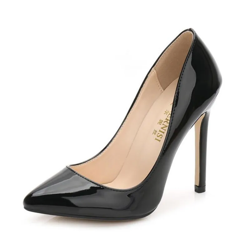 Plus Size 35-46 high heels Patent Leather Dress Shoes White Weddinge Shoes Classics Pumps Black Boat Shoes Ladies zapatos mujer